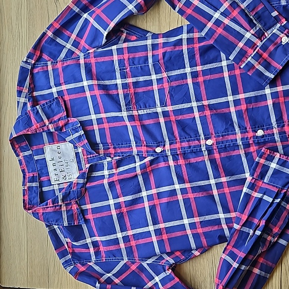 Frank & Eileen Blue Pink White Plaid Barry Tailored Fit Button Up Shirt L - Picture 1 of 9